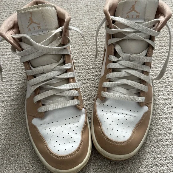 White And Tan Air Jordan 1 Mid. Size 11.5. Great Condition - Picture 2 of 7